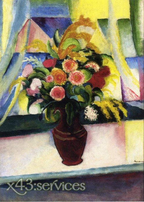 August Macke - Stilleben bunter Blumenstrauss vor dem Fenster